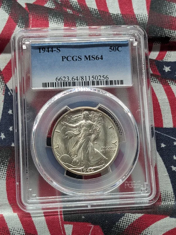 1944-S Walking Liberty Half Dollar, 90% Silver PCGS MS64 from auction in Greenville, Ohio