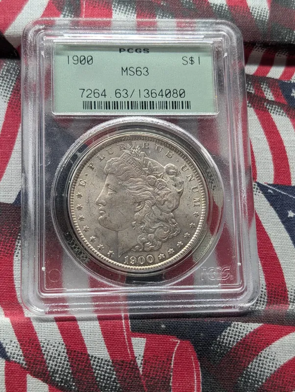 1900 Morgan Dollar 90% Silver PCGS MS63 Old Green Holder - 26.73g from auction in Greenville, Ohio