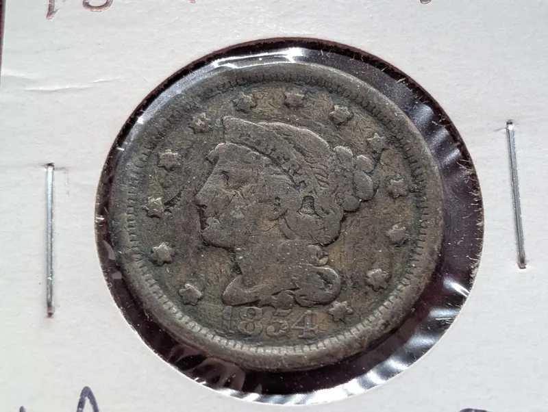 1854 US Braided Hair Large Cent from auction in Greenville, Ohio