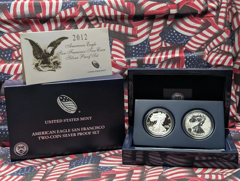 2012-S American Eagle Two-Coin Silver Proof Set, .999 Fine Silver 2 Troy Oz Total Weight - With OGP and COA from auction in Greenville, Ohio