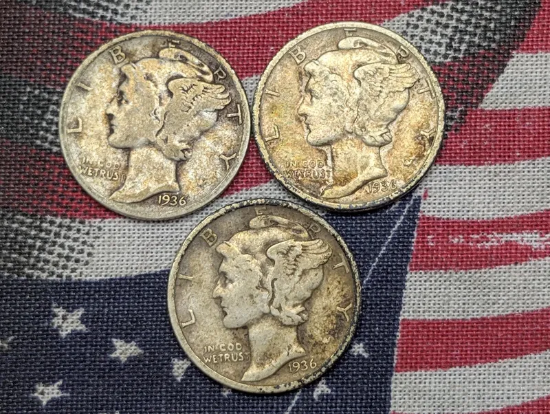 1936 P, D & S Mercury Dimes, 90% Silver from auction in Greenville, Ohio