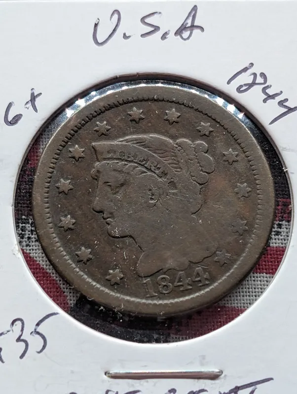 1844 Braided Hair Liberty Head Large Cent -  182 Years Old! from auction in Greenville, Ohio