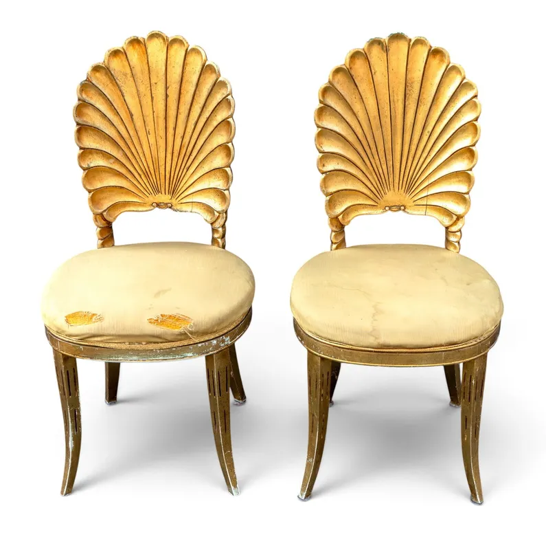 Pair of Italian Grotto Shell-Back Chairs from auction in York, Pennsylvania