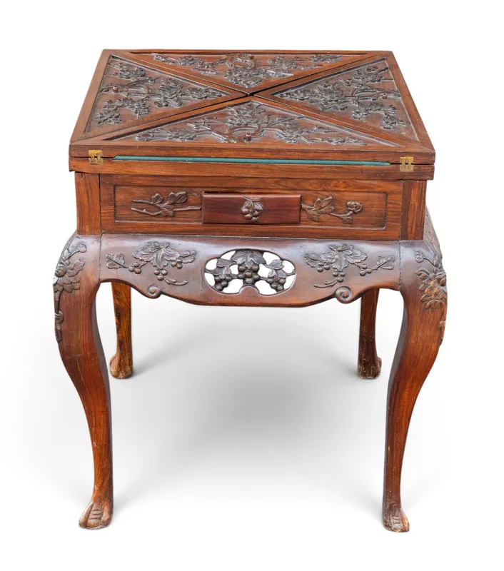Antique Chinese Export Carved Game Table from auction in York, Pennsylvania