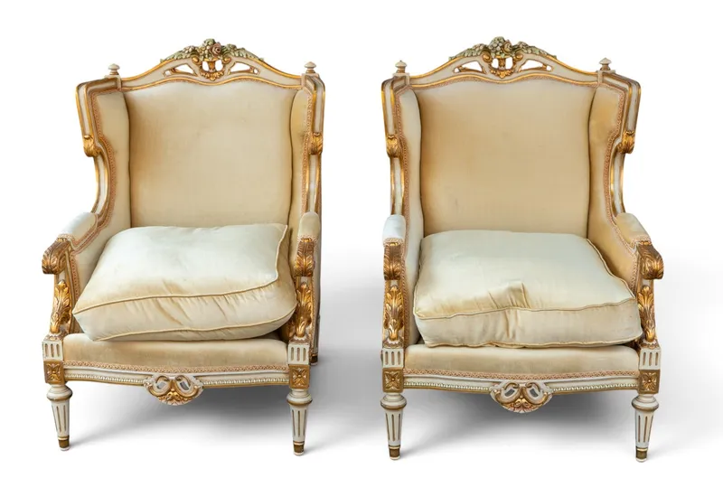Pair of French Gilt Bergere Armchairs from auction in York, Pennsylvania
