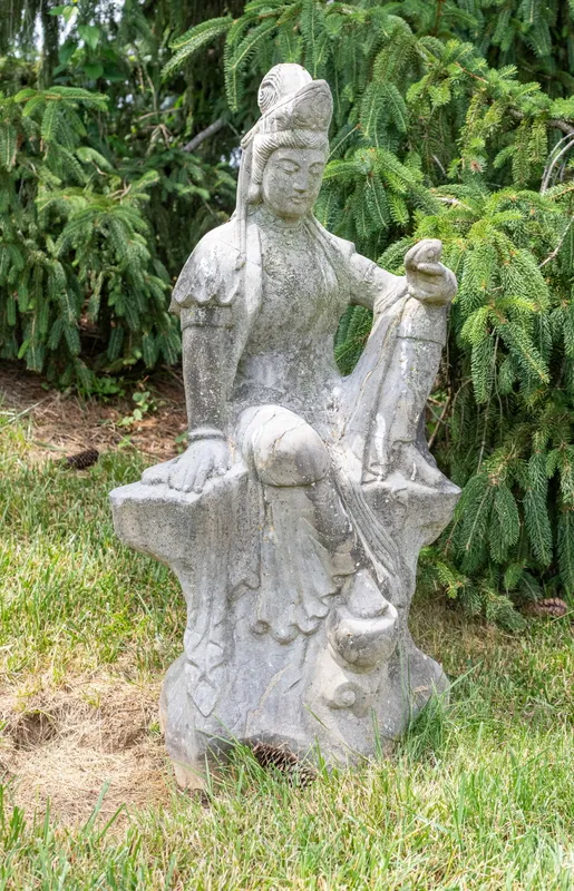 Asian Seated Kwan Yin Stone Garden Sculpture from auction in York, Pennsylvania
