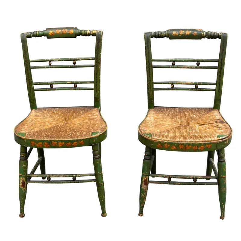 Pair Antique 19th C Hitchcock Rush Seat Chairs from auction in York, Pennsylvania