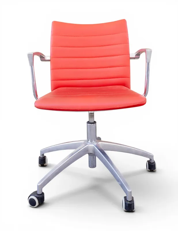 Chrome Swivel Chair with Red Faux Leather Uph. from auction in York, Pennsylvania
