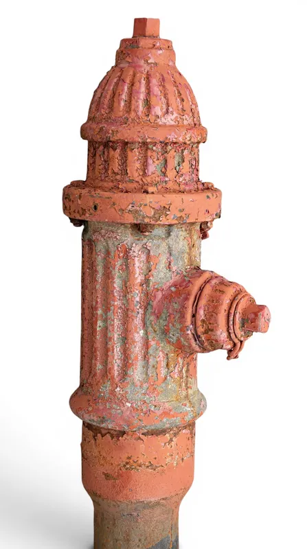 Red Cast Iron Fire Hydrant with Rusted Base from auction in York, Pennsylvania