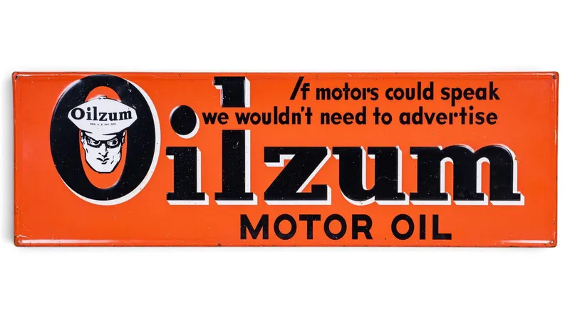 Early Oilzum Motor Oil Enameled Sign from auction in York, Pennsylvania