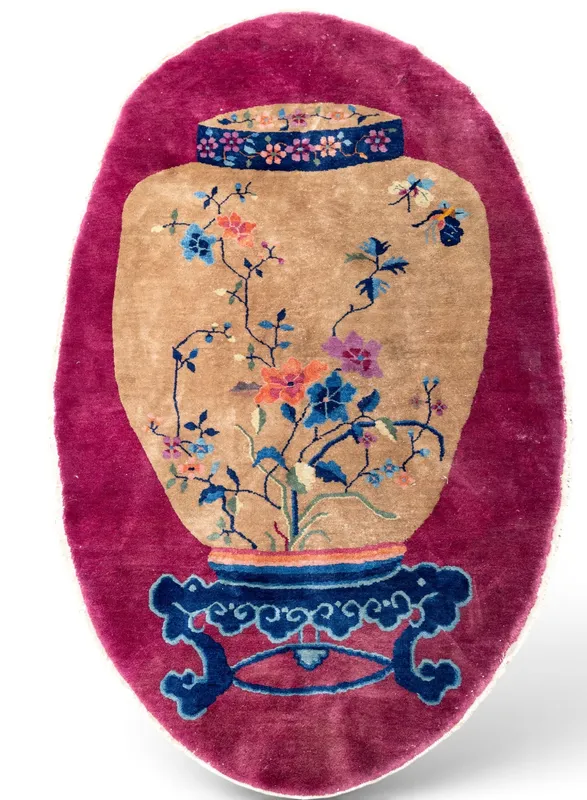 Chinese Art Deco Oval Rug ~6.75' L from auction in York, Pennsylvania
