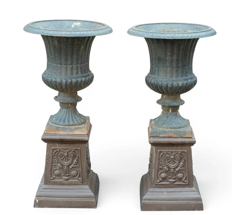 Pair of Neoclassical-style Urns on Bases from auction in York, Pennsylvania