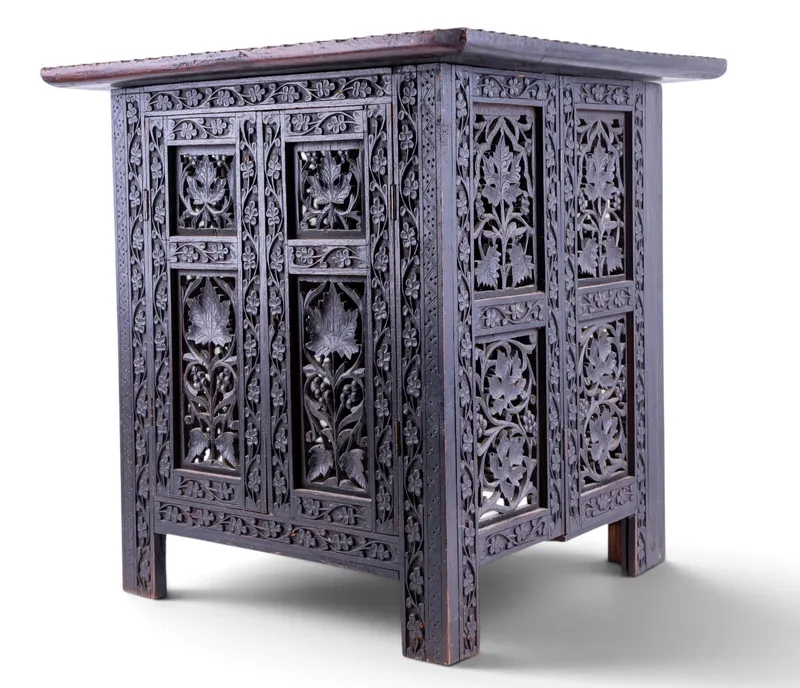 Anglo-Indian Carved Hardwood Folding Side Table from auction in York, Pennsylvania