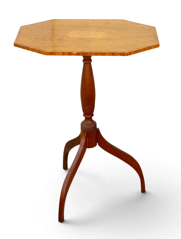 Octagonal Wooden Pedestal Candle Stand from auction in York, Pennsylvania