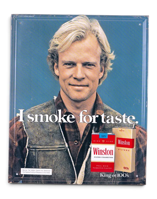 Winston Metal Advertising Sign I Smoke For Taste from auction in York, Pennsylvania
