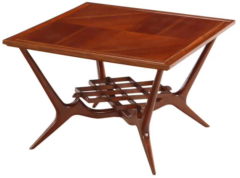MAHOGANY COFFEE TABLE WITH INTRICATE STRETCHER C 1950 from auction in Philadelphia, Pennsylvania