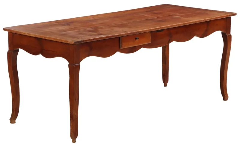 FRENCH CHERRY FARM TABLE HAVING A PULL OUT LEAF AND A SINGLE DRAWER C 1840. from auction in Philadelphia, Pennsylvania