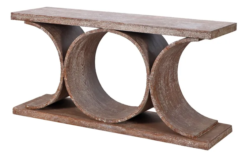 CERUSED OAK CONSOLE TABLE WITH CIRCULAR MOTIF IN THE MANNER OF KARL SPRINGER. from auction in Philadelphia, Pennsylvania