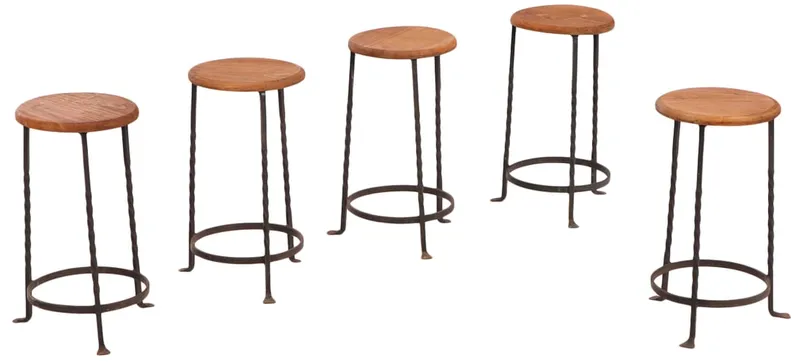 FIVE MATCHING FRENCH WOOD AND TWISTED  IRON STOOLS C 1960. from auction in Philadelphia, Pennsylvania