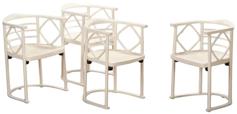JOSEF HOFFMANN; J & J KOHN. AUSTRIA C 1905. FOUR BENTWOOD PAINTED ARM CHAIRS. from auction in Philadelphia, Pennsylvania