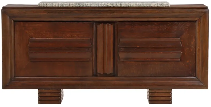 FRENCH OAK AND MARBLE SIDEBOARD C 1940 IN THE MANNER OF CHARLES DUDOUYT. from auction in Philadelphia, Pennsylvania