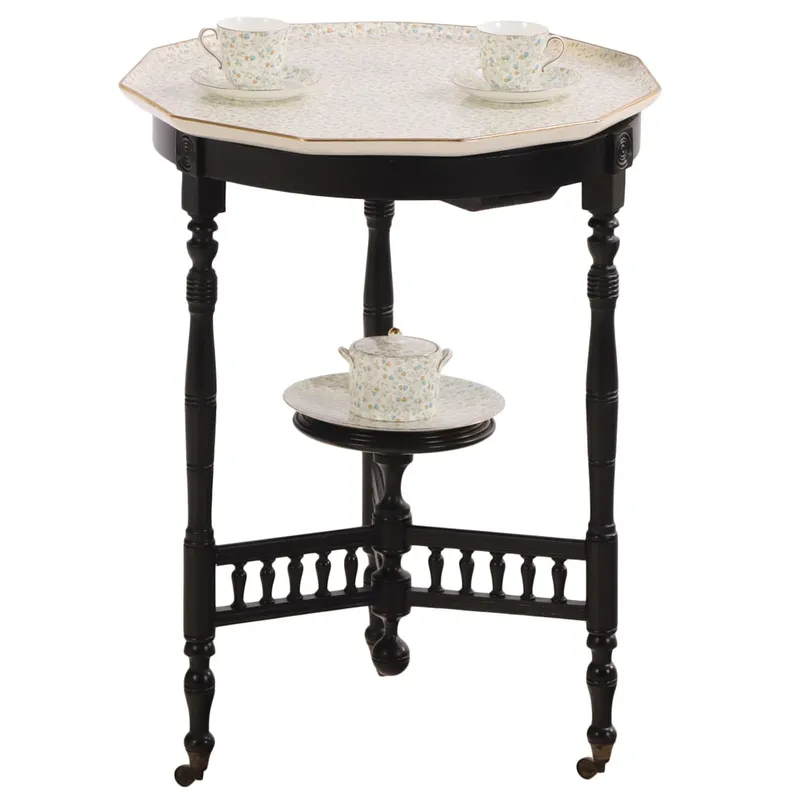 A RARE OCCASIONAL TABLE HAVING OCTAGONAL INSET PORCELAIN TOP AND TEA SET STAMPED WEDGWOOD from auction in Philadelphia, Pennsylvania
