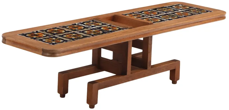 LARGE FRENCH OAK AND TILE COFFEE TABLE BY GUILLERME AND CHAMBRON C 1960. from auction in Philadelphia, Pennsylvania