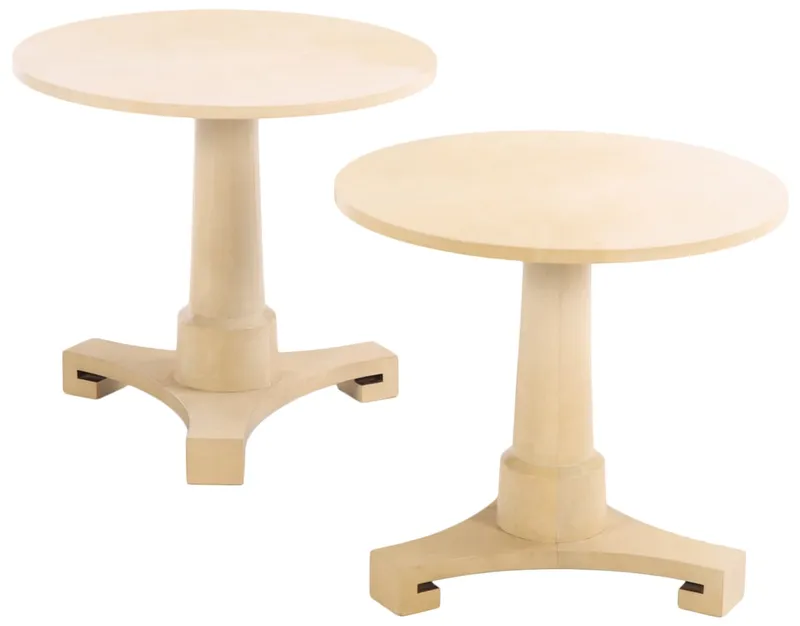 LARGE PAIR OF PARCHMENT COVERED END TABLES IN THE MANNER OF ANDRE ARBUS C 1960. from auction in Philadelphia, Pennsylvania