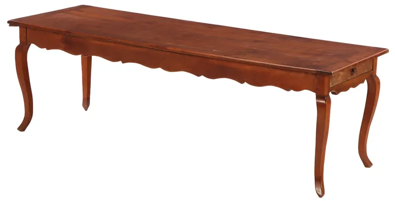 92" FRENCH CHERRY EIGHTEENTH CENTURY FARM TABLE WITH CABRIOLE LEGS, SINGLE DRAWER AND PULL OUT from auction in Philadelphia, Pennsylvania