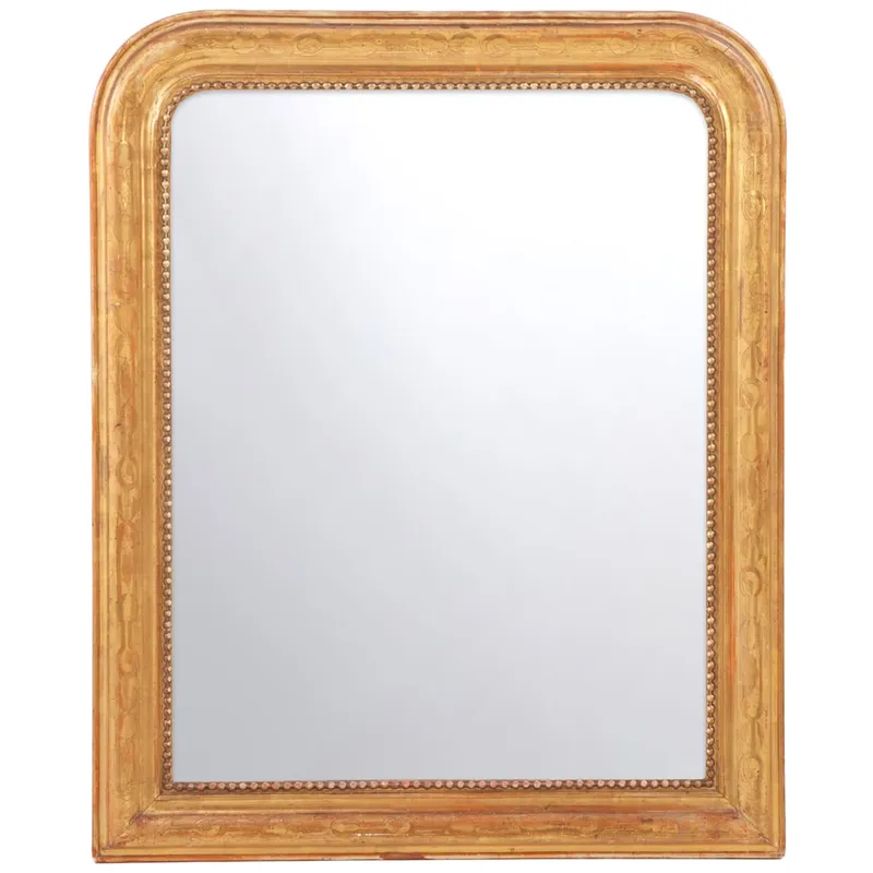 39" FRENCH LOUIS PHILIPPE GILTWOOD MIRROR HAVING INCISED DETAILS C 1860. from auction in Philadelphia, Pennsylvania