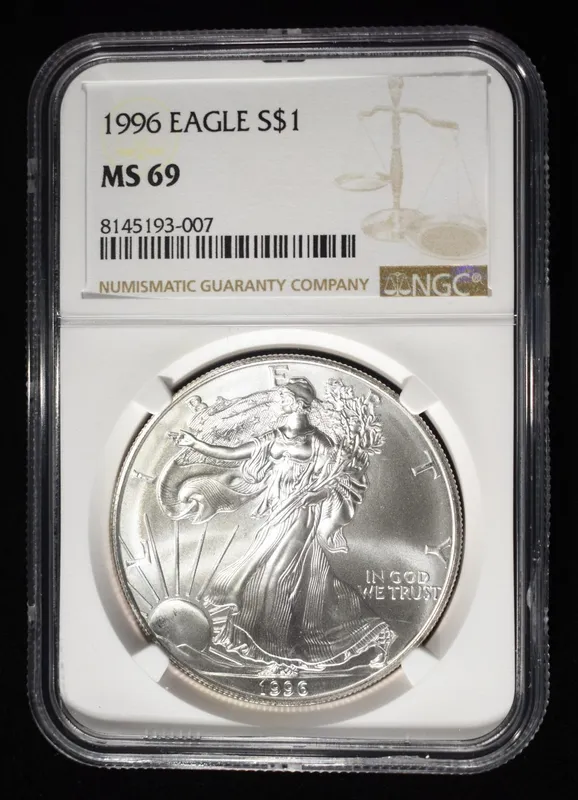 1996 AMERICAN SILVER EAGLE NGC MS69 from auction in Findlay, Ohio