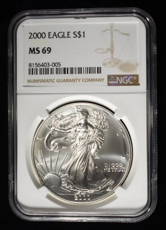 2000 AMERICAN SILVER EAGLE NGC MS69 from auction in Findlay, Ohio