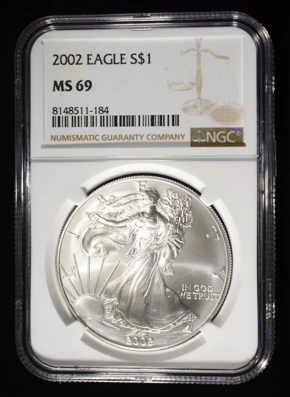 2002 AMERICAN SILVER EAGLE NGC MS69 from auction in Findlay, Ohio