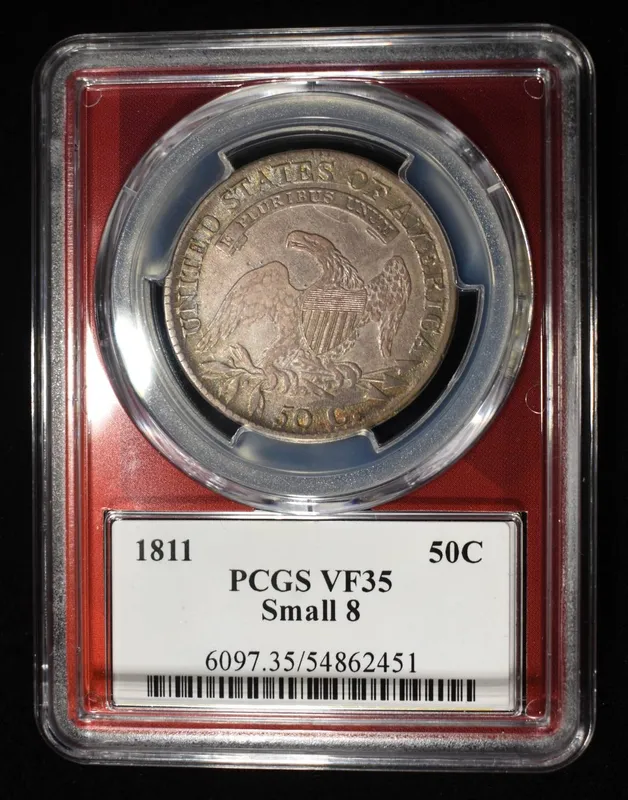 1811 BUST HALF DOLLAR PCGS VF-35 SMALL 8 from auction in Findlay, Ohio