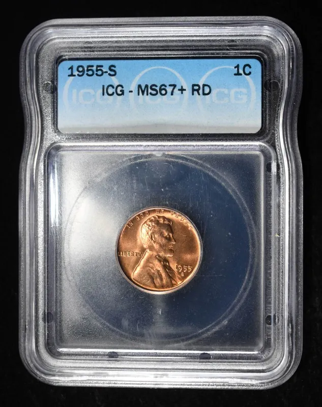 1955-S WHEAT CENT ICG MS67+RD from auction in Findlay, Ohio