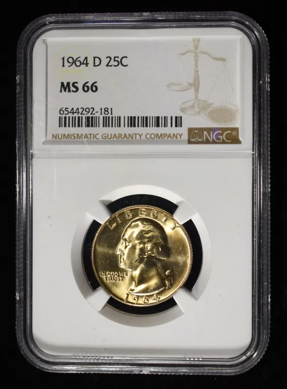 1964-D WASHINGTON QUARTER NGC MS66 from auction in Findlay, Ohio