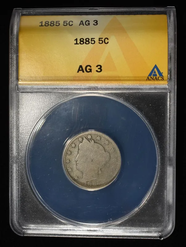 1885 "V" NICKEL AG 3 ANACS from auction in Findlay, Ohio