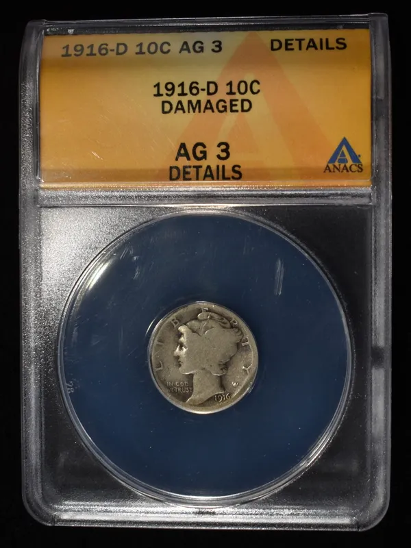 1916-D MERCURY DIME AG 3 DETAILS DAMAGED ANACS from auction in Findlay, Ohio