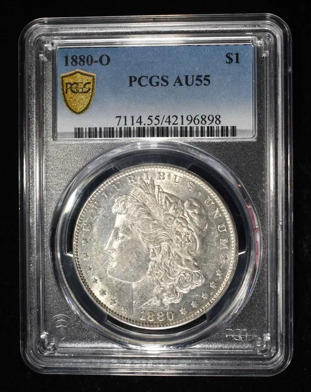 1880-O MORGAN DOLLAR PCGS AU-55 from auction in Findlay, Ohio