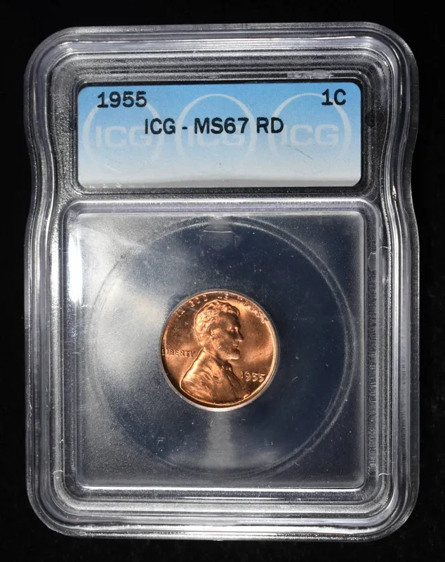 1955 WHEAT CENT ICG MS67RD from auction in Findlay, Ohio