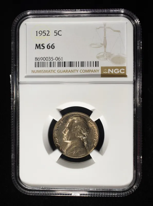 1952 JEFFERSON NICKEL NGC MS 66 from auction in Findlay, Ohio