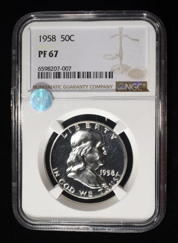 1958 FRANKLIN HALF DOLLAR NGC PF67 from auction in Findlay, Ohio