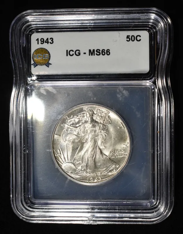 1943 WALKING LIBERTY HALF DOLLAR ICG MS-66 from auction in Findlay, Ohio