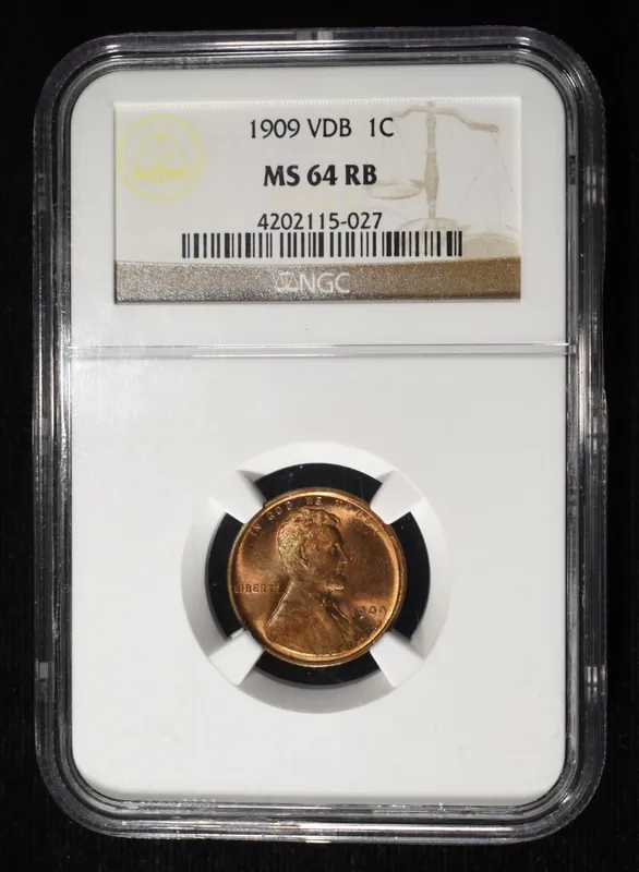 1909 VDB LINCOLN CENT NGC MS-64 RB from auction in Findlay, Ohio