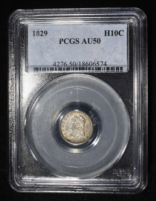 1829 BUST HALF DIME PCGS AU-50 from auction in Findlay, Ohio