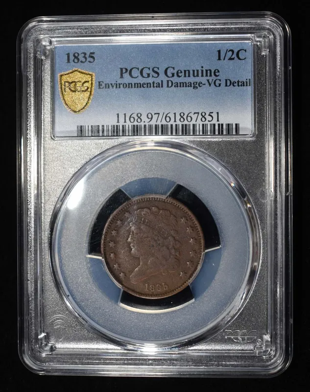 1835 CLASSIC HEAD HALF CENT PCGS GENUINE from auction in Findlay, Ohio