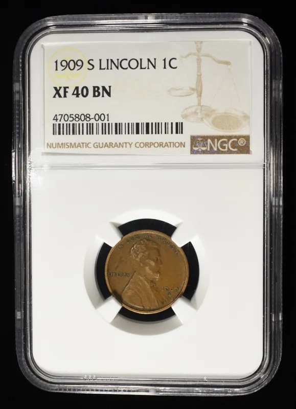 1909-S WHEAT CENT XF 40 BN NGC from auction in Findlay, Ohio