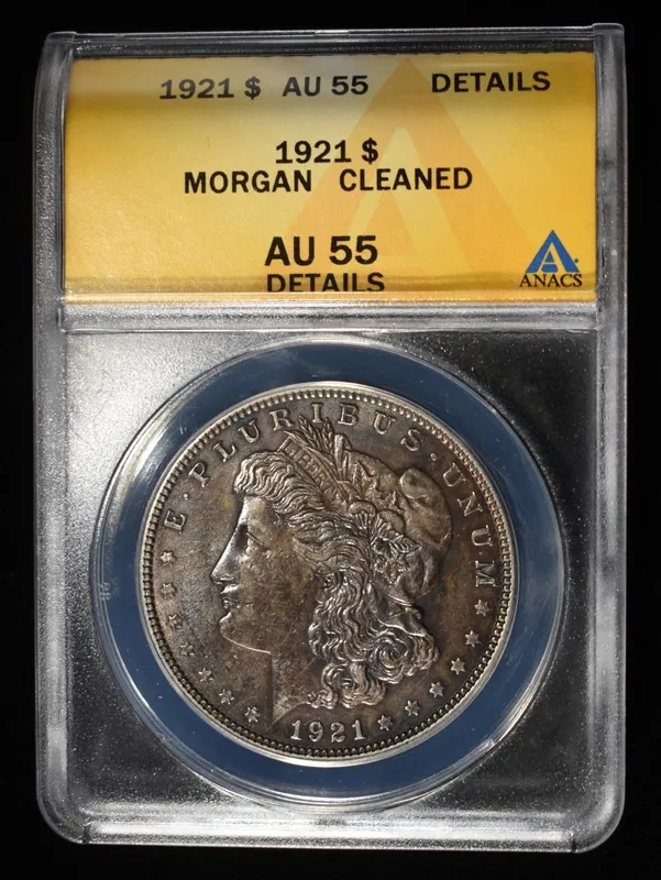 1921 MORGAN DOLLAR AU 55 DETAILS CLEANED ANACS from auction in Findlay, Ohio