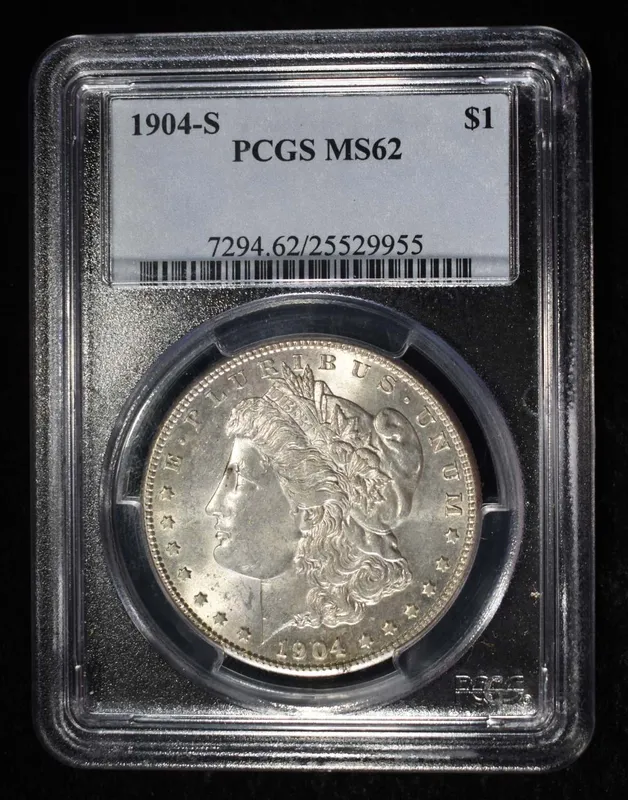 1904-S MORGAN DOLLAR PCGS MS-62 from auction in Findlay, Ohio