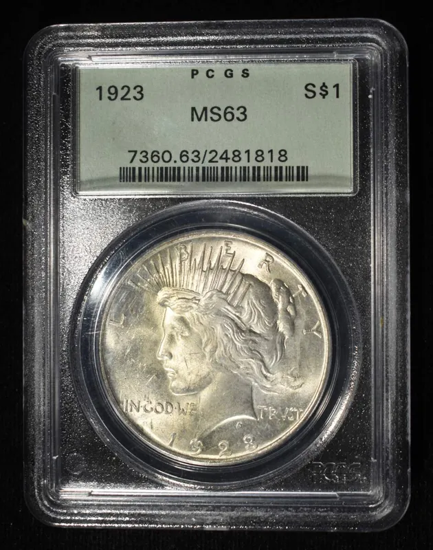 1923 PEACE DOLLAR PCGS MS63 from auction in Findlay, Ohio